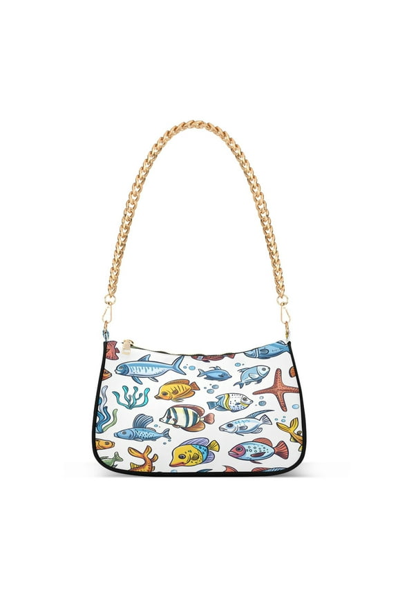 Sea Fishes in Ocean Womens Chain Shoulder Bag Tote Handbags Clutch Hobo Purse with Zipper for Travel