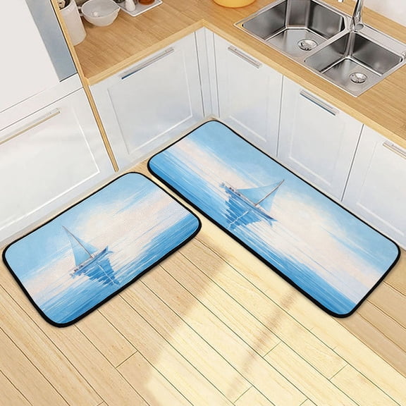 Ryvnso Sea Oil Paint Kitchen Rugs Set Non Slip Runner Mats for Dining Room