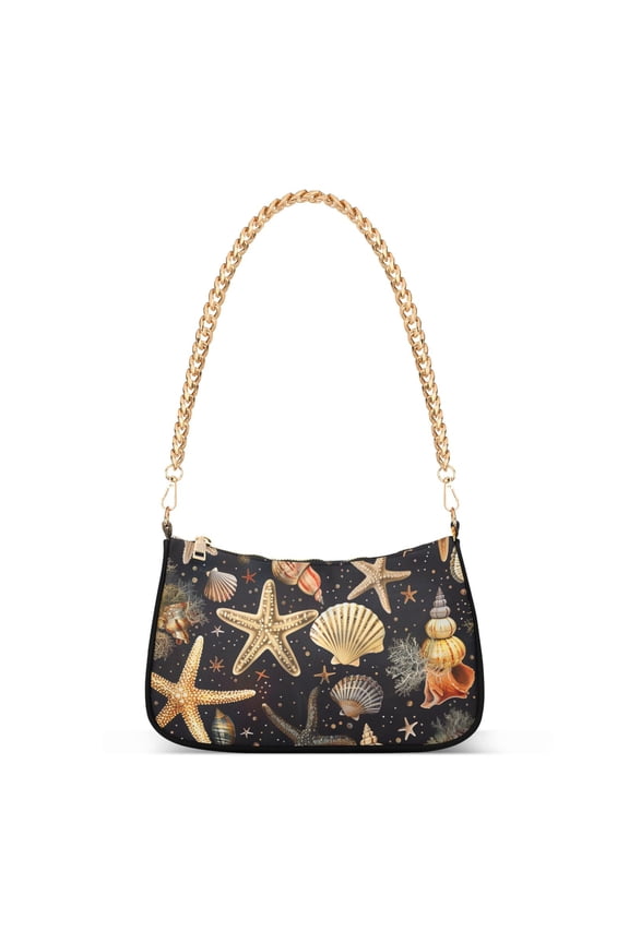 Sea Shells Stars Coral Womens Chain Shoulder Bag Tote Handbags Clutch Hobo Purse with Zipper for Travel
