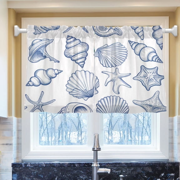 Ryvnso Sea Shells and Conch Half Curtains Sets Tier 2 Panels Short Curtain Rod Pocket 27"W x 36"L