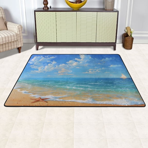 Ryvnso Sea Star on Beach Landscape Area Floor Mats Large Nursery Rugs Non-Slip Carpets Doormat 72" x 48"