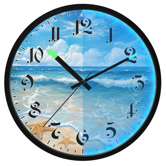 Ryvnso Sea Star on Beach Sky View 12 Inch Night Light Wall Clock Luminous Silent Battery Operate Clocks