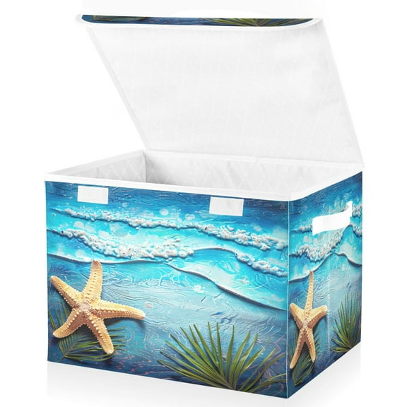 Ryvnso Sea Star on Retro Beach Large Lidded Foldable Storage Baskets Cubes Boxes Lids Bin for Home
