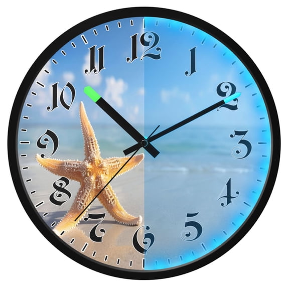 Ryvnso Sea Star on Summer Beach 12 Inch Night Light Wall Clock Luminous Silent Battery Operate Clocks