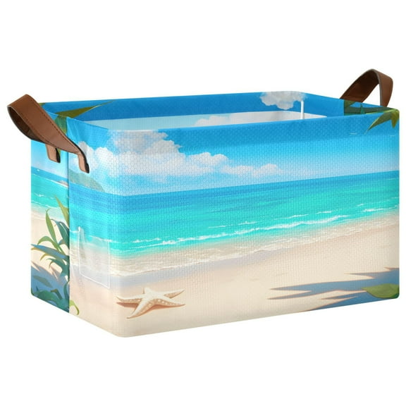 Ryvnso Sea Starfish on Summer Beach Storage Bins Large Basket Foldable Cube Toys Organizer with Handles 1 PC