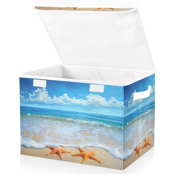 Ryvnso Sea Stars Beach Sky View Large Lidded Foldable Storage Baskets Cubes Boxes Lids Bin for Home