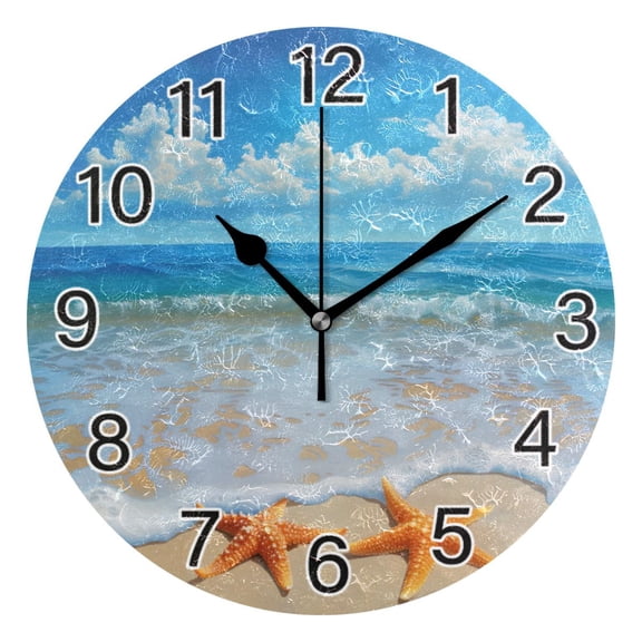 Ryvnso Sea Stars Beach Sky View Wall Clock Non Ticking Silent Kitchen Clock Battery Operated Clocks 10 inch