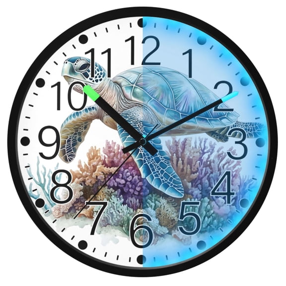 Ryvnso Sea Turtle 12 Inch Night Light Wall Clock Silent Battery Operated Luminous Clocks