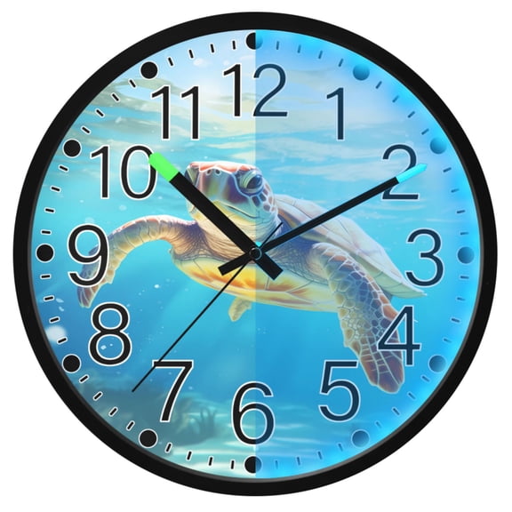 Ryvnso Sea Turtle 12 Inch Night Light Wall Clock Silent Battery Operated Luminous Clocks