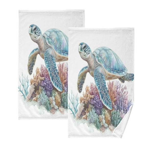 Ryvnso Sea Turtle Cotton Hand Towels Sets Face Towel 2 PCs Bathroom Decorative