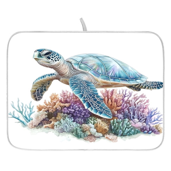 Ryvnso Sea Turtle Dish Drying Mat for Kitchen Countertop 16x18 Small Dish Pad Drainer Rack Dish Sink Mats