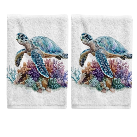 Ryvnso Sea Turtle Hand Towels Set for Bathroom Cotton Face Towel Decorative 15.5x29.5 inch