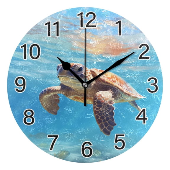 Ryvnso Sea Turtle Swim in Sea Wall Clock Non Ticking Silent Kitchen Clock Battery Operated Clocks 10 inch
