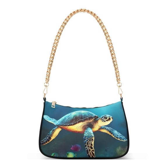 Ryvnso Sea Turtle Swimming in Sea Womens Chain Shoulder Bag Tote Handbags Clutch Hobo Purse with Zipper for Travel