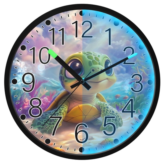 Ryvnso Sea Turtles Sunshine 12 Inch Night Light Wall Clock Silent Battery Operated Luminous Clocks