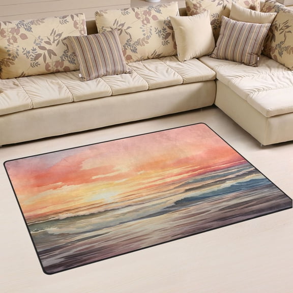 Ryvnso Sea Wave Sunset Area Floor Mat Non-Slip Carpet Soft Rugs Doormats 31" x 20"