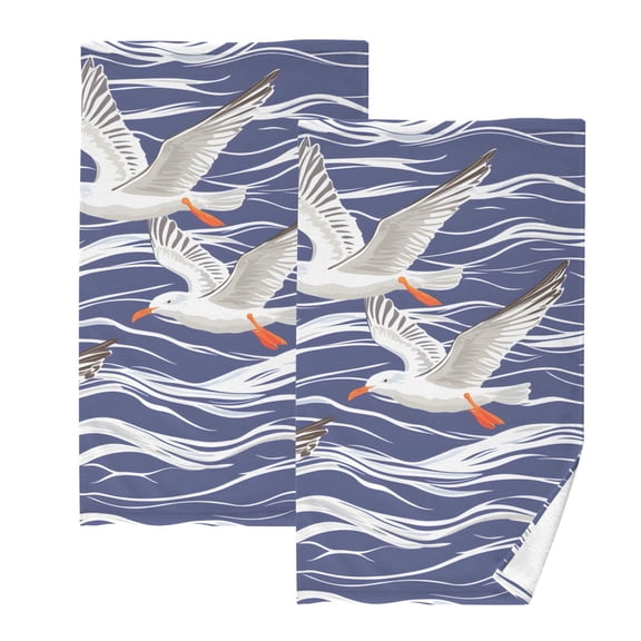Ryvnso Seagull on Wave Cotton Hand Towels Sets Face Towel 2 PCs Bathroom Decorative