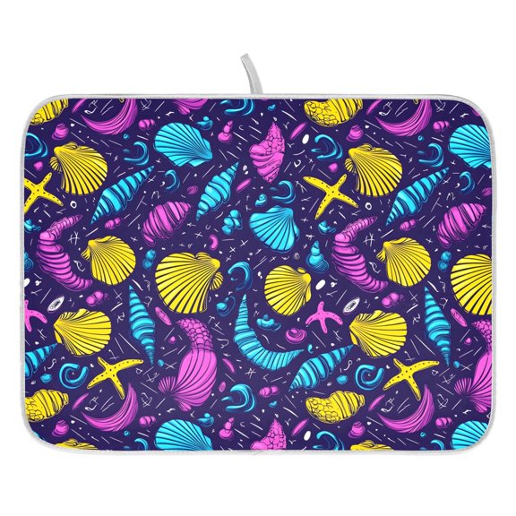 Ryvnso Seashell Fantasy Pattern Dish Drying Mat for Kitchen Countertop 16x18 Small Dish Pad Drainer Rack Dish Sink Mats