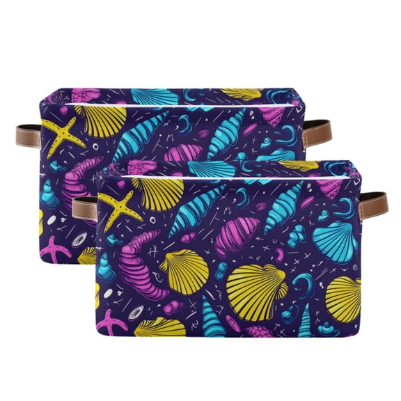 Ryvnso Seashell Fantasy Pattern Storage Basket Large Bin Foldable Boxes Toys Organizer 14.2x10.2x8.3in 2 PCs