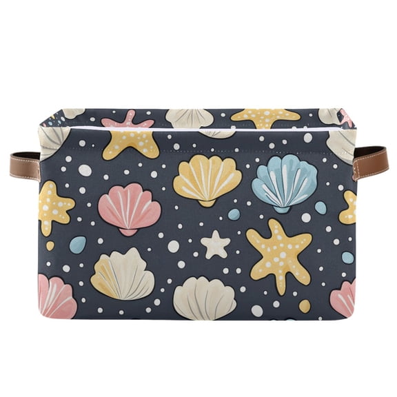 Ryvnso Seashell Starfish Ocean Storage Basket Large Bin Foldable Boxes Toys Organizer 14.2x10.2x8.3in 1 PC