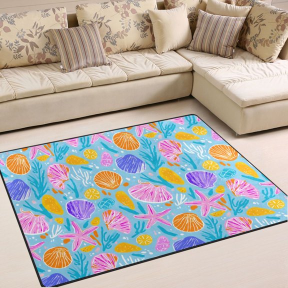 Ryvnso Seashell Starfish Paint Area Rug Floor Mats Non-Slip Home Carpet 63 x 48 inch