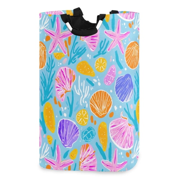 Ryvnso Seashell Starfish Pattern Large Storage Basket with Handles Collapsible Organizer Bin Laundry Hamper