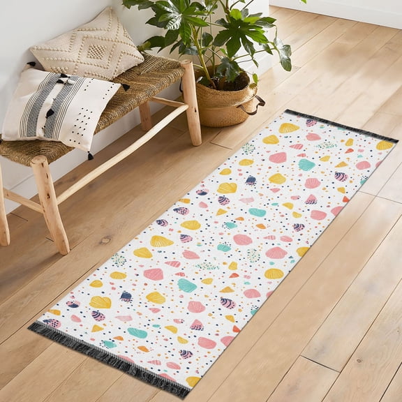 Ryvnso Seashells Bedroom Runner Rug 2'x6' Hallway Area Carpet Non Slip Entryway Mat with Tassels