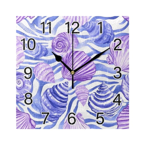Ryvnso Seashells Conch on Wave Wall Clock Square Silent Non-Ticking Battery Operated 7.78"