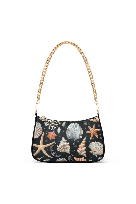 Seashells Coral Stars Seaweed Womens Chain Shoulder Bag Tote Handbags Clutch Hobo Purse with Zipper for Travel