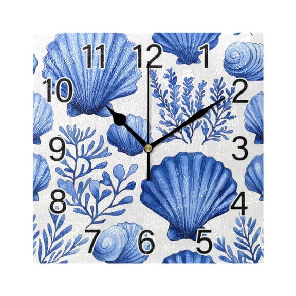 Ryvnso Seashells Coral Wall Clock Square Silent Non-Ticking Battery Operated 7.78"