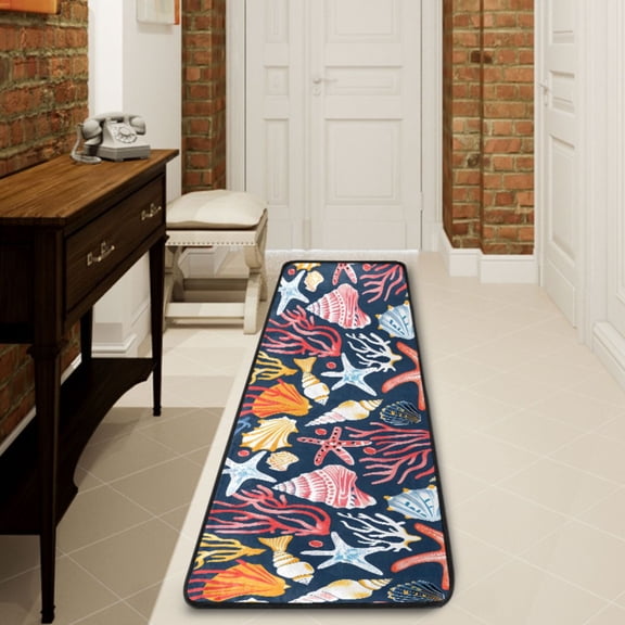 Ryvnso Seashells Corals and Starfishes Hallway Runner Rugs Floor Carpet Non Slip Entryway Mat 2' x 6'