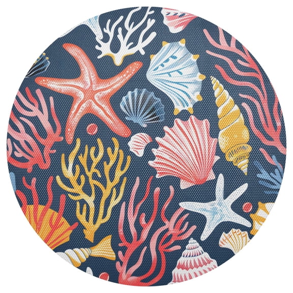 Ryvnso Seashells Corals and Starfishes Round Plate Mats Dining Table Placemat 1 Piece for Holiday Decoration
