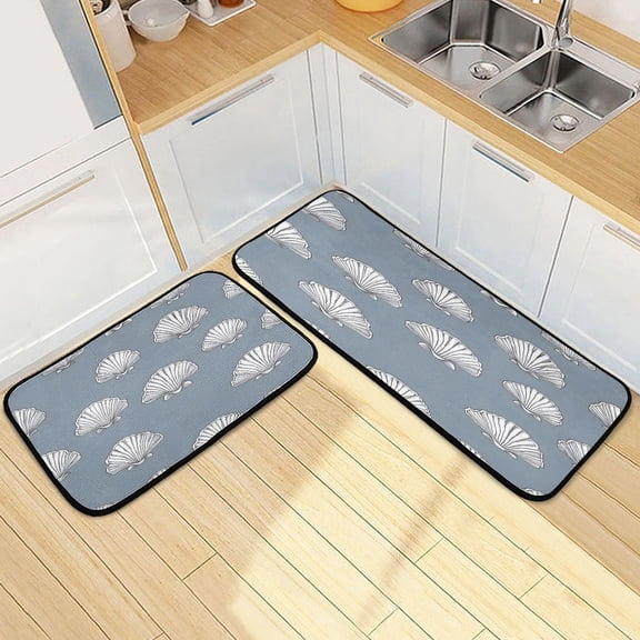 Ryvnso Seashells Pattern Kitchen Rugs Set Non Slip Runner Mats for Dining Room
