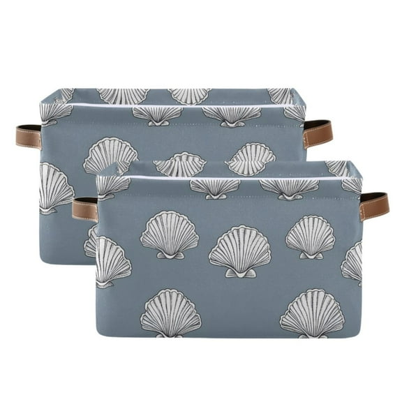 Ryvnso Seashells Pattern Storage Basket Large Bin Foldable Boxes Toys Organizer 14.2x10.2x8.3in 2 PCs