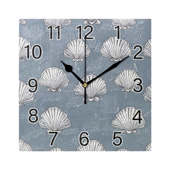 Ryvnso Seashells Pattern Wall Clock Square Silent Non-Ticking Battery Operated 7.78"