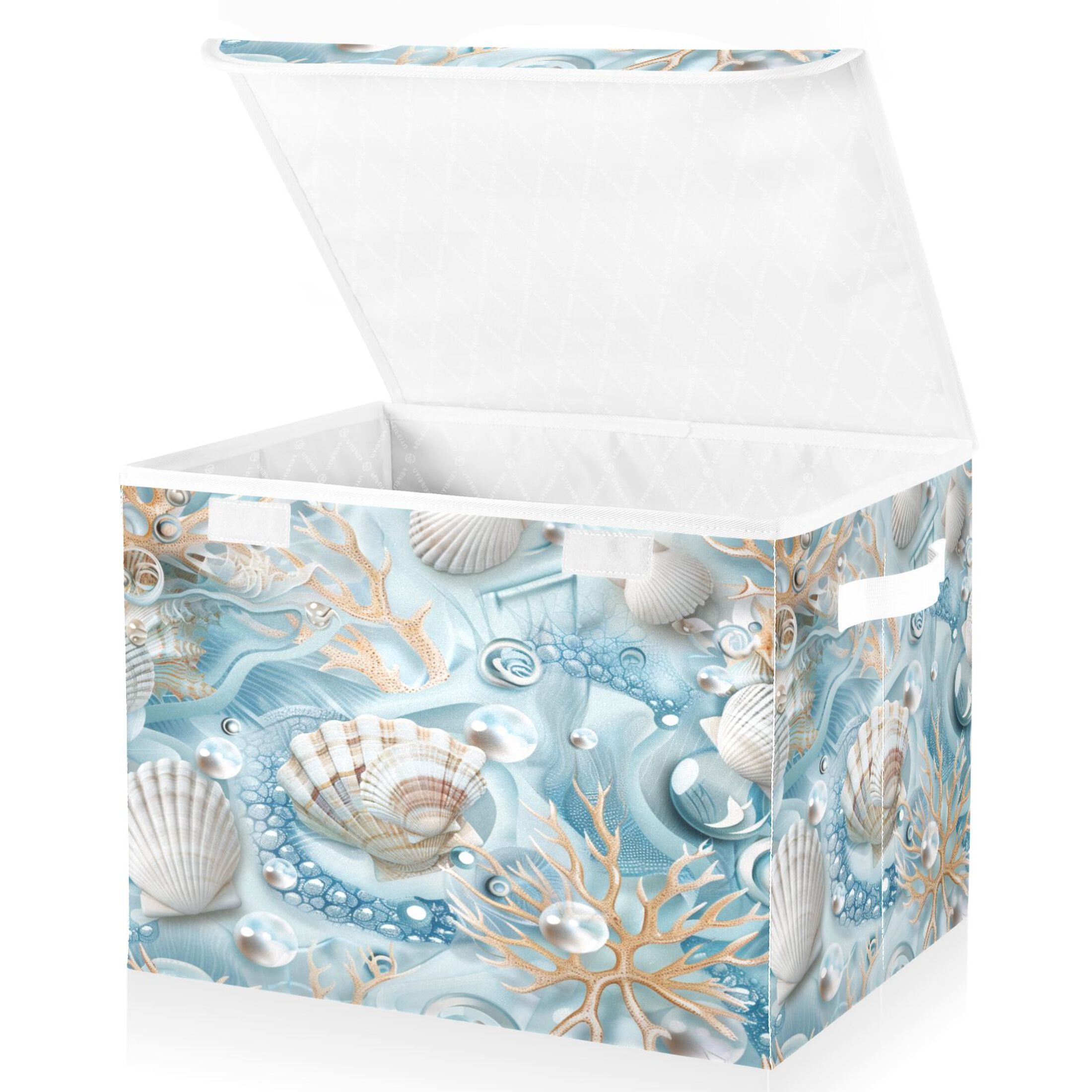 Ryvnso Seashells Seaweed Bubbles Large Lidded Foldable Storage Baskets ...