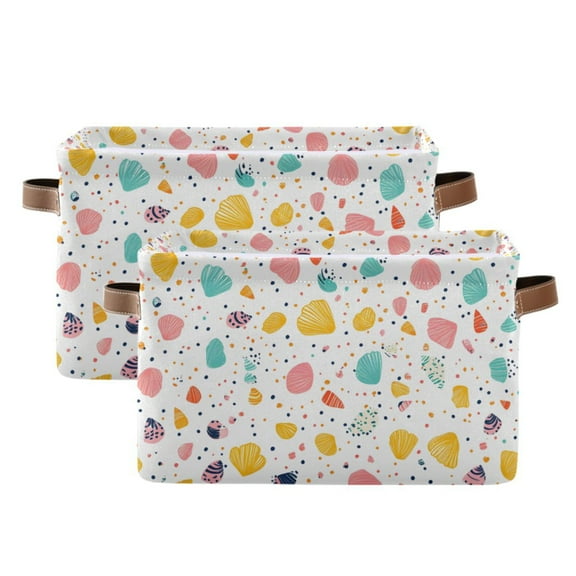 Ryvnso Seashells Storage Basket Large Bin Foldable Boxes Toys Organizer 14.2x10.2x8.3in 2 PCs