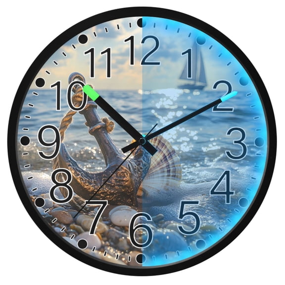 Ryvnso Seaside Anchors Sailboat 12 Inch Night Light Wall Clock Silent Battery Operated Luminous Clocks