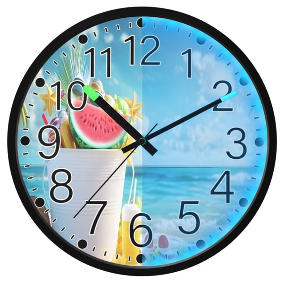 Ryvnso Seaside Beach 12 Inch Night Light Wall Clock Silent Battery Operated Luminous Clocks