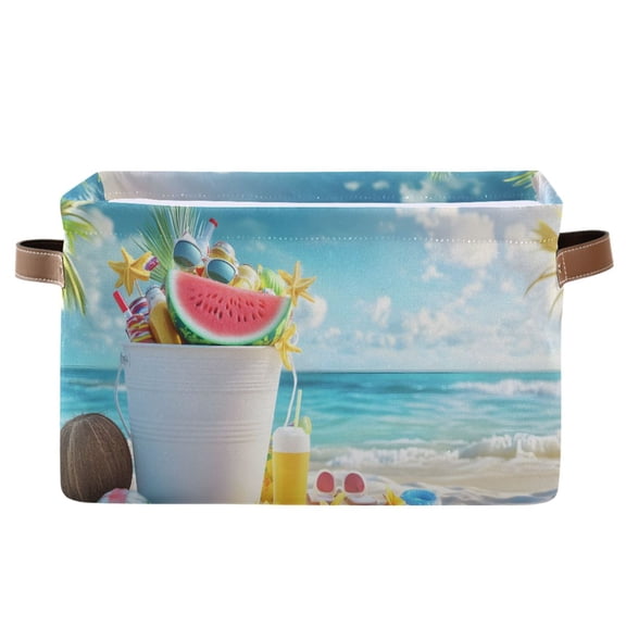 Ryvnso Seaside Beach Storage Basket Large Bin Foldable Boxes Toys Organizer 14.2x10.2x8.3in 1 PC