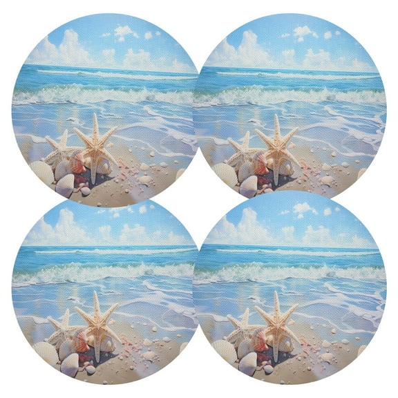 Ryvnso Seastar Seashells Summer Beach Round Plate Mats Dining Table Placemat Set of 4 for Holiday Decoration