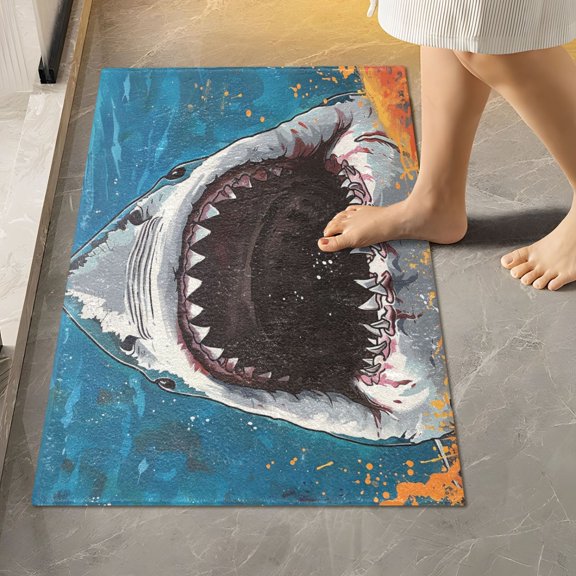 Ryvnso Shark Big Mouth Bathroom Shaggy Rugs Toilet Rectangle Mat Soft Contour Rug 24"x16"