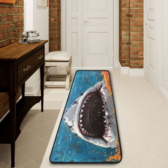 Ryvnso Shark Big Mouth Hallway Runner Rugs Floor Carpet Non Slip Entryway Mat 2' x 6'