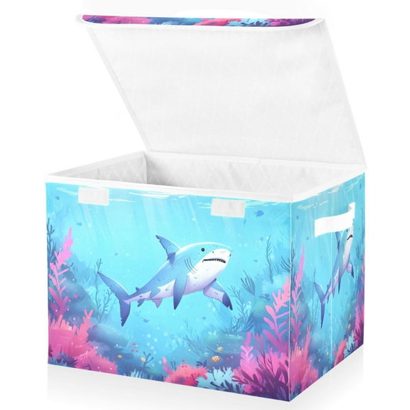 Ryvnso Shark Coral under Sea Large Lidded Foldable Storage Baskets Cubes Boxes Lids Bin for Home
