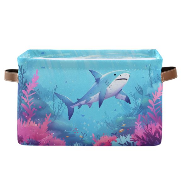 Ryvnso Shark Coral under Sea Storage Basket Large Bin Foldable Boxes Toys Organizer 14.2x10.2x8.3in 1 PC
