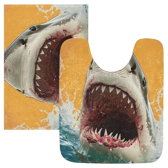 Ryvnso Shark Mouth Pattern Bathroom Shaggy Rugs Toilet Mat Soft Contour Rug