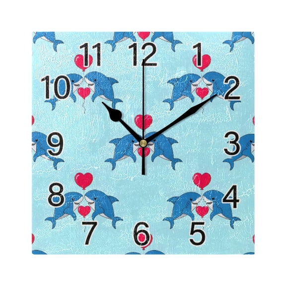 Ryvnso Shark and Hearts Wall Clock Square Silent Non-Ticking Battery Operated 7.78"