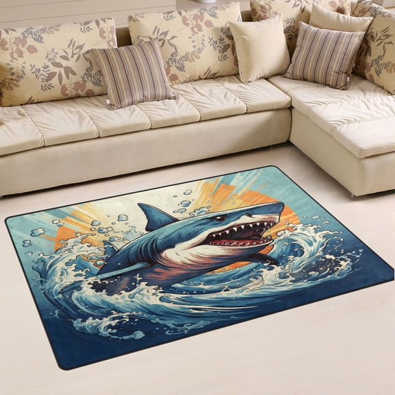 Ryvnso Shark in Ocean Area Floor Mat Non-Slip Carpet Soft Rugs Doormats 31" x 20"
