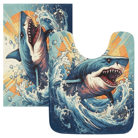 Ryvnso Shark in Ocean Bathroom Shaggy Rugs Toilet Mat Soft Contour Rug