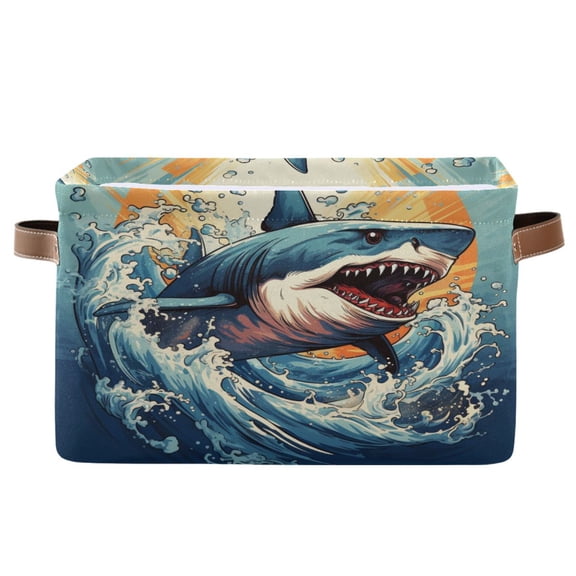 Ryvnso Shark in Ocean Storage Basket Large Bin Foldable Boxes Toys Organizer 14.2x10.2x8.3in 1 PC